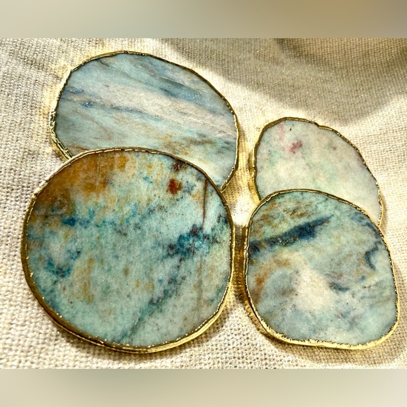 NEW Electroplated Aventurine Coaster Set (4pc) - Picture 9 of 10